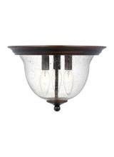 Generation-Seagull 7514503-710 - Belton transitional 3-light indoor dimmable ceiling flush mount in bronze finish with clear seeded g