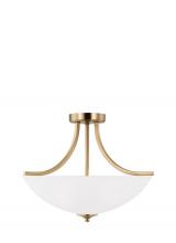 Generation-Seagull 7716503EN3-848 - Geary traditional indoor dimmable LED medium 3-light semi-flush convertible pendant in satin brass f