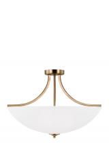 Generation-Seagull 7716504EN3-848 - Geary traditional indoor dimmable LED large 4-light semi-flush convertible pendant in satin brass fi