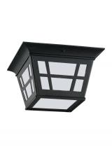 Generation-Seagull 79131-12 - Herrington transitional 2-light outdoor exterior ceiling flush mount in black finish with etched whi