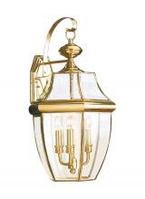 Generation-Seagull 8040-02 - Lancaster traditional 3-light outdoor exterior wall lantern sconce in polished brass gold finish wit