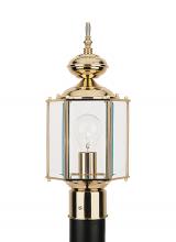 Generation-Seagull 8209-02 - Classico traditional 1-light outdoor exterior post lantern in polished brass gold finish with clear