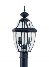 Generation-Seagull 8229-12 - Lancaster traditional 2-light outdoor exterior post lantern in black finish with clear curved bevele