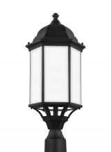 Generation-Seagull 8238751-12 - Sevier traditional 1-light outdoor exterior large post lantern in black finish with satin etched gla