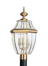Generation-Seagull 8239-02 - Lancaster traditional 3-light outdoor exterior post lantern in polished brass gold finish with clear