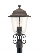 Generation-Seagull 8259-46 - Trafalgar traditional 3-light outdoor exterior post lantern in oxidized bronze finish with clear see