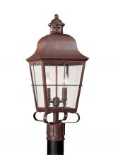Generation-Seagull 8262-44 - Chatham traditional 2-light outdoor exterior post lantern in weathered copper finish with clear seed