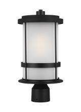 Generation-Seagull 8290901-12 - Wilburn modern 1-light outdoor exterior post lantern in black finish with satin etched glass shade