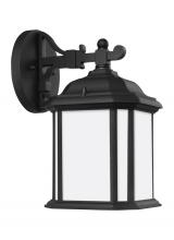 Generation-Seagull 84529-12 - Kent traditional 1-light outdoor exterior small wall lantern sconce in black finish with satin etche