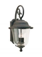 Generation-Seagull 8461-46 - Trafalgar traditional 3-light outdoor exterior wall lantern sconce in oxidized bronze finish with cl