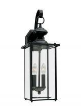 Generation-Seagull 8468-12 - Jamestowne transitional 2-light outdoor exterior wall lantern in black finish with clear beveled gla