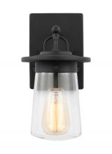 Generation-Seagull 8508901EN7-12 - Tybee casual 1-light LED outdoor exterior small wall lantern sconce in black finish with clear glass
