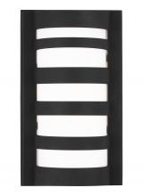 Generation-Seagull 8543193S-12 - Rebay modern 1-light LED outdoor exterior small wall lantern sconce in black finish with etched glas