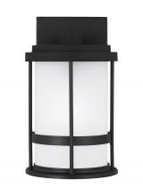 Generation-Seagull 8590901-12 - Wilburn modern 1-light outdoor exterior small wall lantern sconce in black finish with satin etched