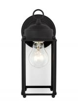 Generation-Seagull 8593-12 - New Castle traditional 1-light outdoor exterior large wall lantern sconce in black finish with clear