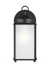 Generation-Seagull 8593001-12 - New Castle traditional 1-light outdoor exterior large wall lantern sconce in black finish with satin
