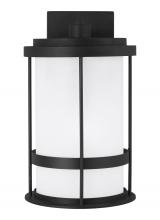 Generation-Seagull 8690901DEN3-12 - Wilburn modern 1-light LED outdoor exterior Dark Sky compliant medium wall lantern sconce in black f
