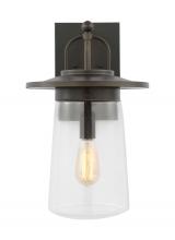 Generation-Seagull 8708901-71 - Tybee traditional 1-light outdoor exterior large wall lantern in antique bronze finish with clear gl