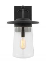 Generation-Seagull 8708901EN7-12 - Tybee casual 1-light LED outdoor exterior large wall lantern sconce in black finish with clear glass