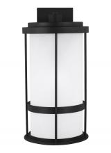 Generation-Seagull 8790901DEN3-12 - Wilburn modern 1-light LED outdoor exterior Dark Sky compliant large wall lantern sconce in black fi