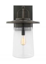 Generation-Seagull 8808901-71 - Tybee traditional 1-light outdoor exterior extra-large wall lantern in antique bronze finish with cl