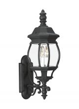 Generation-Seagull 88201-12 - Wynfield traditional 2-light outdoor exterior wall lantern sconce in black finish with clear beveled