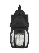 Generation-Seagull 88203-12 - Wynfield traditional 1-light outdoor exterior small wall lantern sconce in black finish with clear b