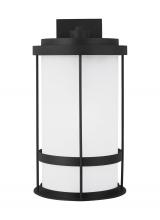 Generation-Seagull 8890901-12 - Wilburn modern 1-light outdoor exterior extra large wall lantern sconce in black finish with satin e