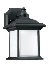 Generation-Seagull 89101-12 - Wynfield traditional 1-light outdoor exterior wall lantern sconce in black finish with frosted glass