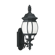 Generation-Seagull 89103-12 - Wynfield traditional 1-light outdoor exterior large wall lantern sconce in black finish with frosted