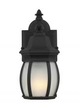 Generation-Seagull 89104-12 - Wynfield traditional 1-light outdoor exterior small wall lantern sconce in black finish with frosted