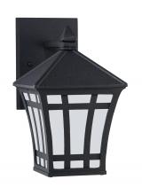 Generation-Seagull 89131-12 - Herrington transitional 1-light outdoor exterior small wall lantern sconce in black finish with etch