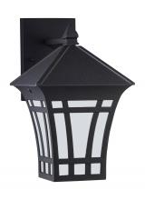 Generation-Seagull 89132-12 - Herrington transitional 1-light outdoor exterior medium wall lantern sconce in black finish with etc