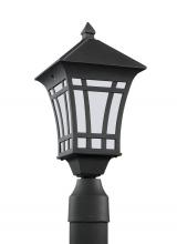 Generation-Seagull 89231-12 - Herrington transitional 1-light outdoor exterior post lantern in black finish with etched white glas