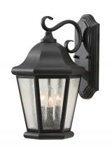 Generation-Seagull OL5902BK - Martinsville traditional 3-light outdoor exterior large wall lantern sconce in black finish with cle