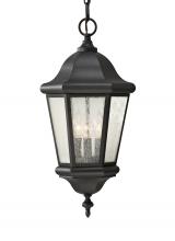 Generation-Seagull OL5911BK - Martinsville traditional 3-light outdoor exterior pendant lantern in black finish with clear seeded