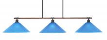 Toltec Company 1763-415 - Blacksmith 3 Light Bar, Painted Wood-Look Metal & Dark Granite Finish, 16" Blue Italian Glass