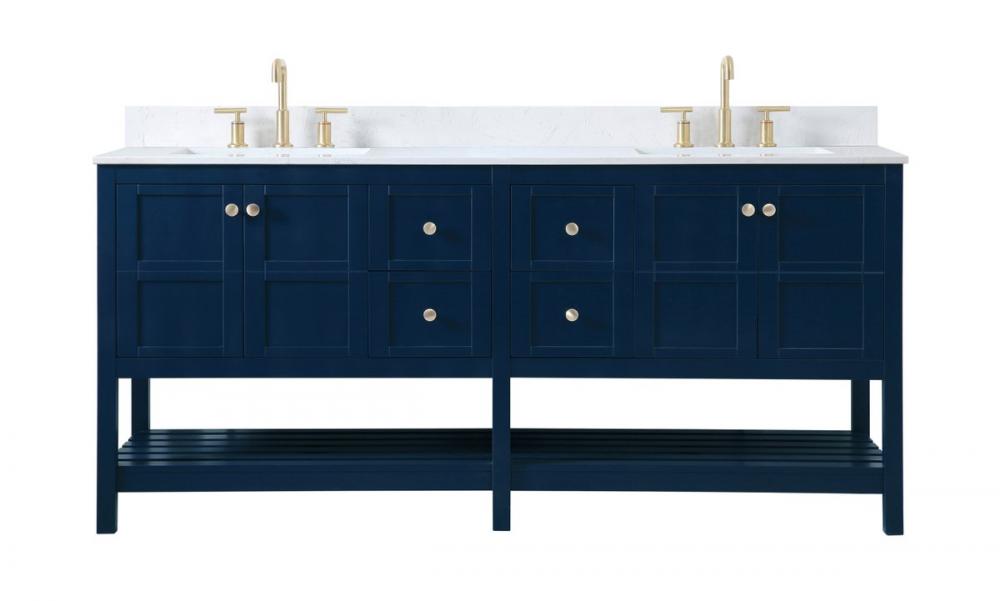 72 inch Double Bathroom Vanity in Blue with Backsplash