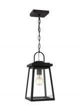 Generation-Designer 6248401EN7-12 - Founders modern 1-light LED outdoor exterior ceiling hanging pendant in black finish with clear glas