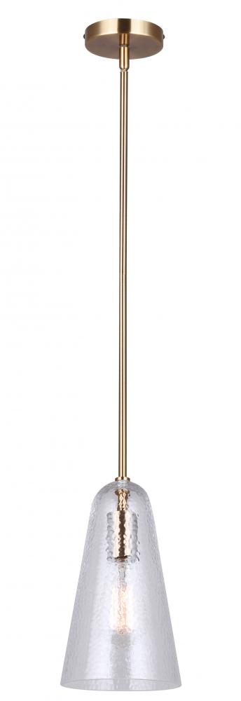 LUISA 60-Watt 1 Light Gold Mid Century Modern Pendant with Textured Glass Shade
