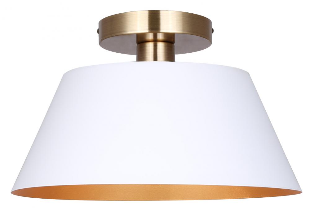 DAXTON 12.75 in. 1-Light 60-Watt Modern Semi-Flush Mount with Matte White Metal Shade