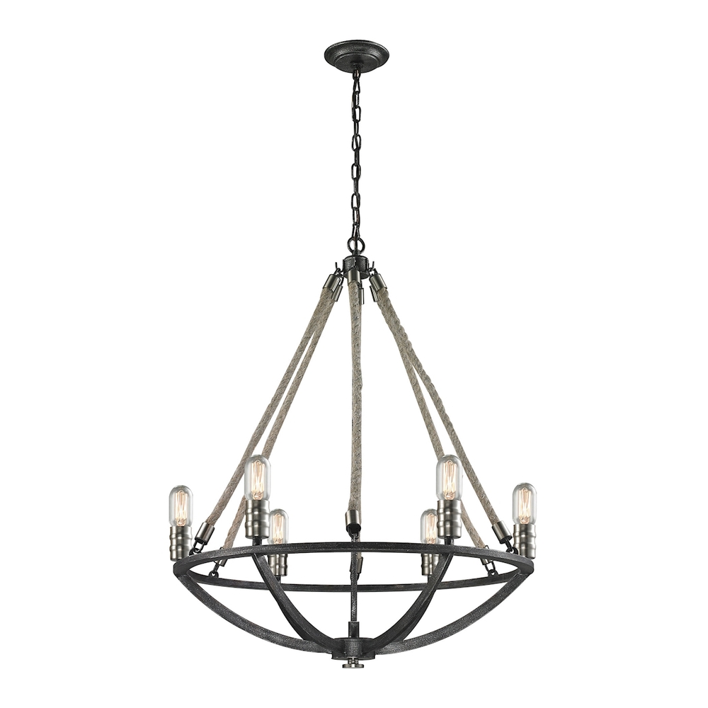 Natural Rope 6-Light Chandelier in Polished Nickel and Silvered Graphite